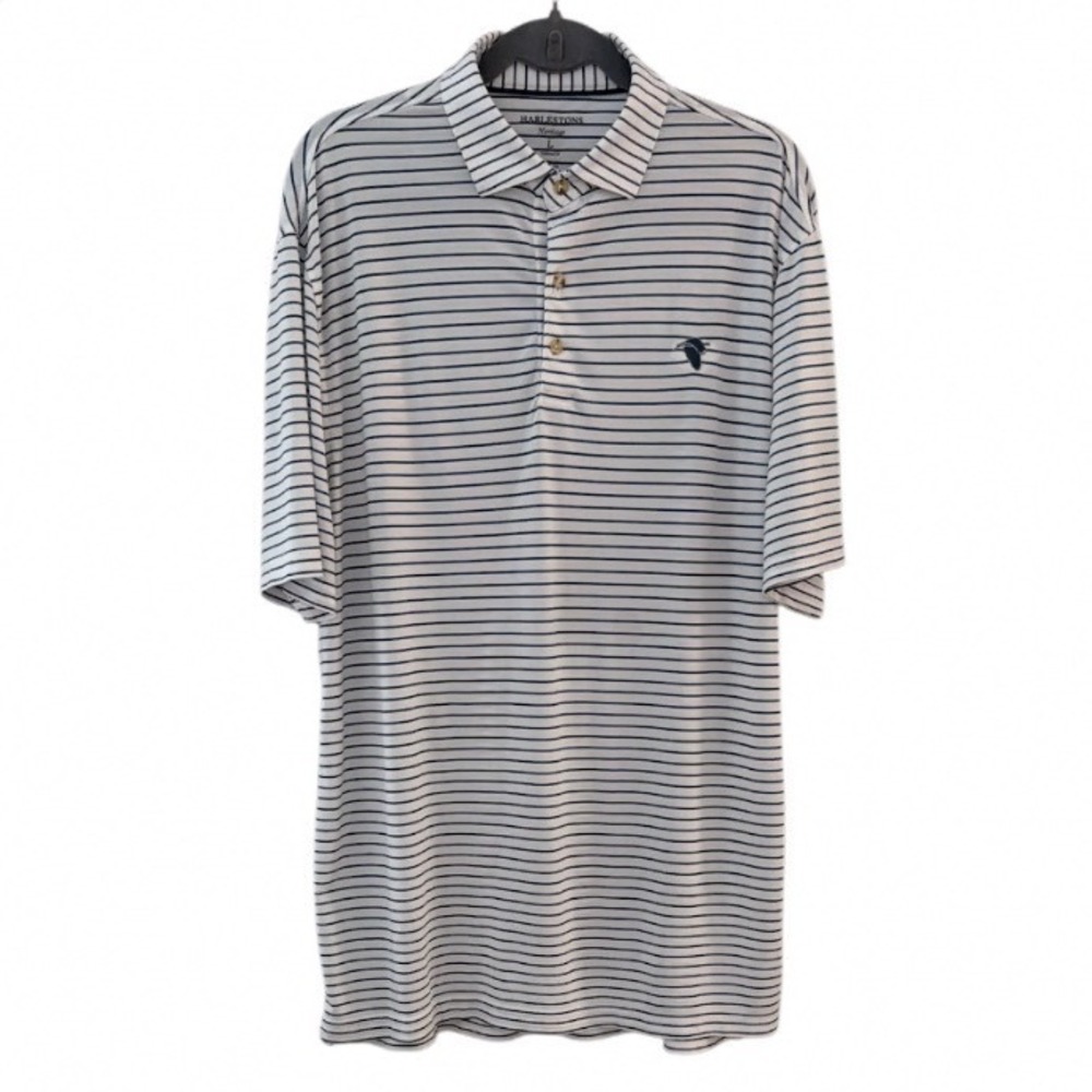 Harlestons Heritage Mens Large Tailored Fit‎ Striped Golf Polo Shirt White Navy